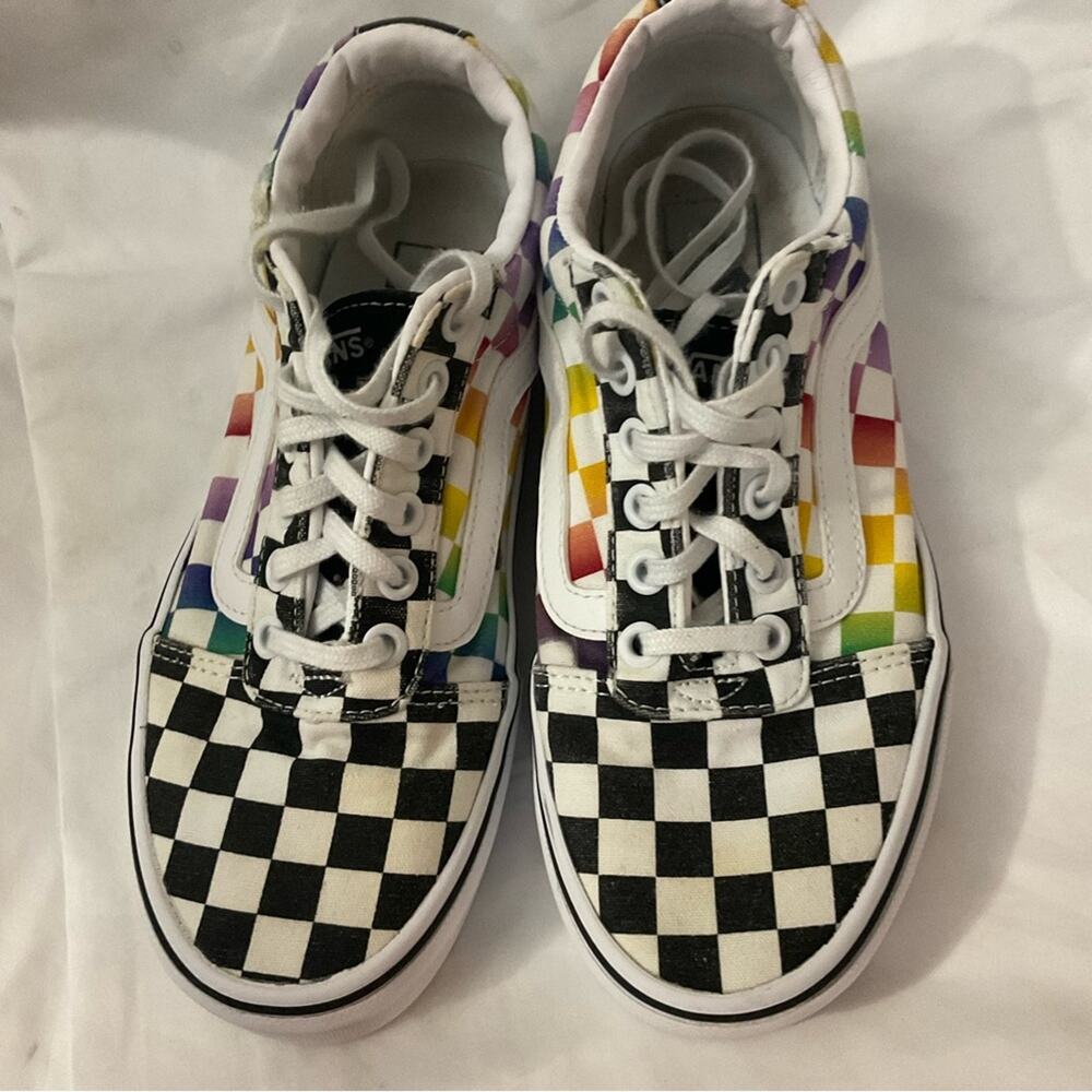 Vans Ward Rainbow Checkerboard Low Top Lace Up Sneaker 6.5 Skater Retro Casual